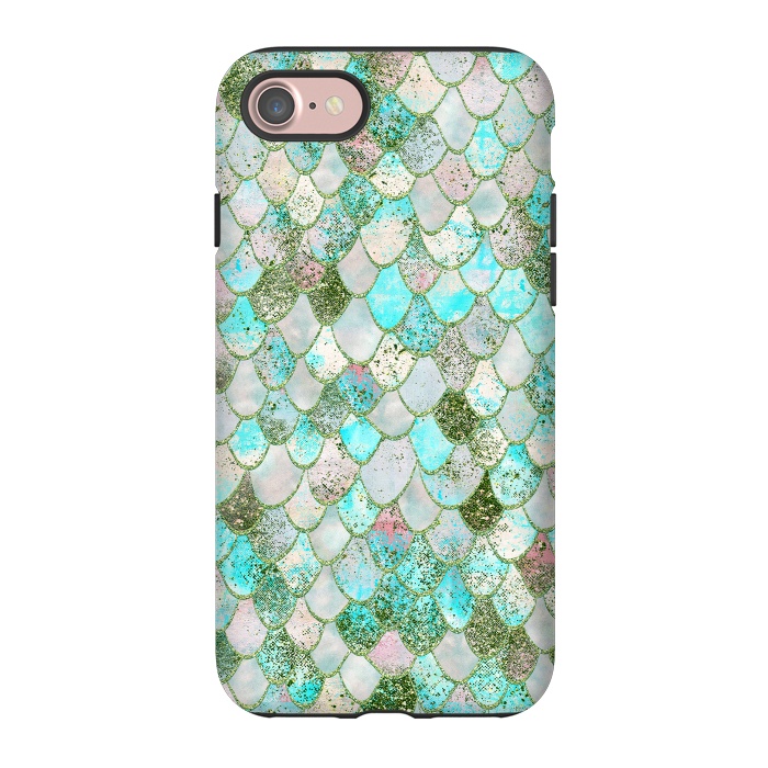 iPhone 7 StrongFit Wonky Seafoam Watercolor Glitter Mermaid Scales by  Utart