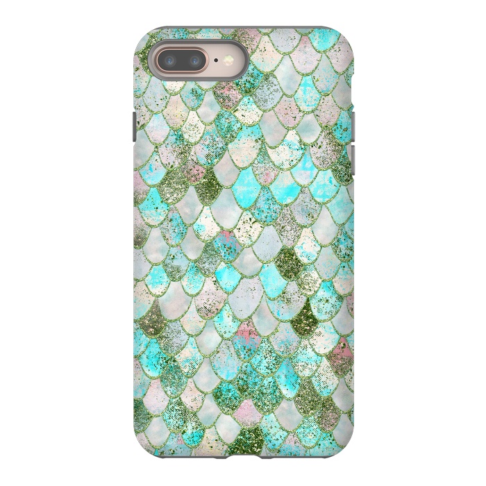 iPhone 7 plus StrongFit Wonky Seafoam Watercolor Glitter Mermaid Scales by  Utart
