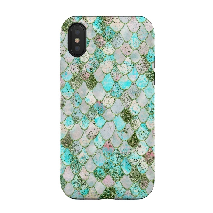 iPhone Xs / X StrongFit Wonky Seafoam Watercolor Glitter Mermaid Scales by  Utart