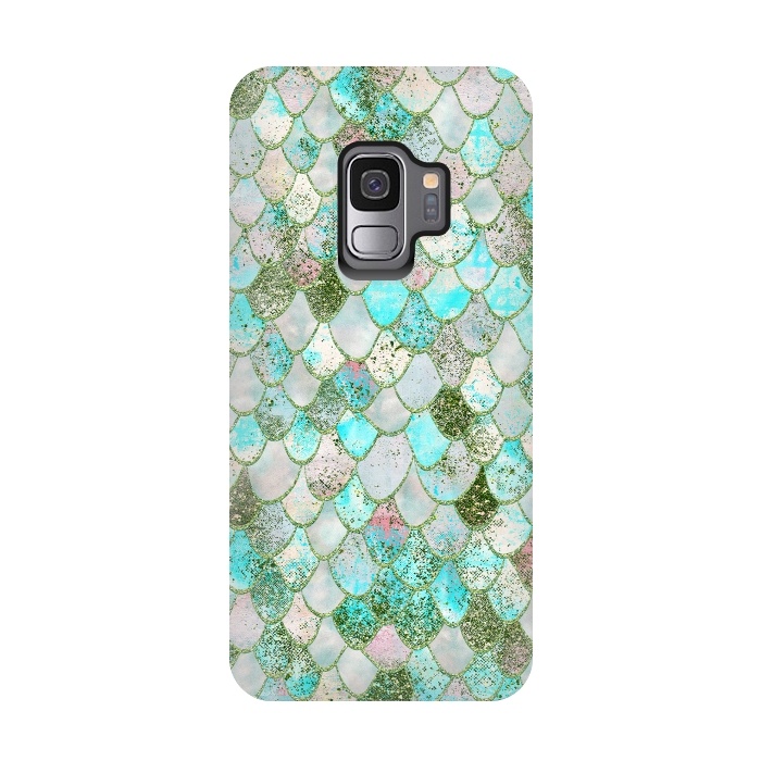 Galaxy S9 StrongFit Wonky Seafoam Watercolor Glitter Mermaid Scales by  Utart
