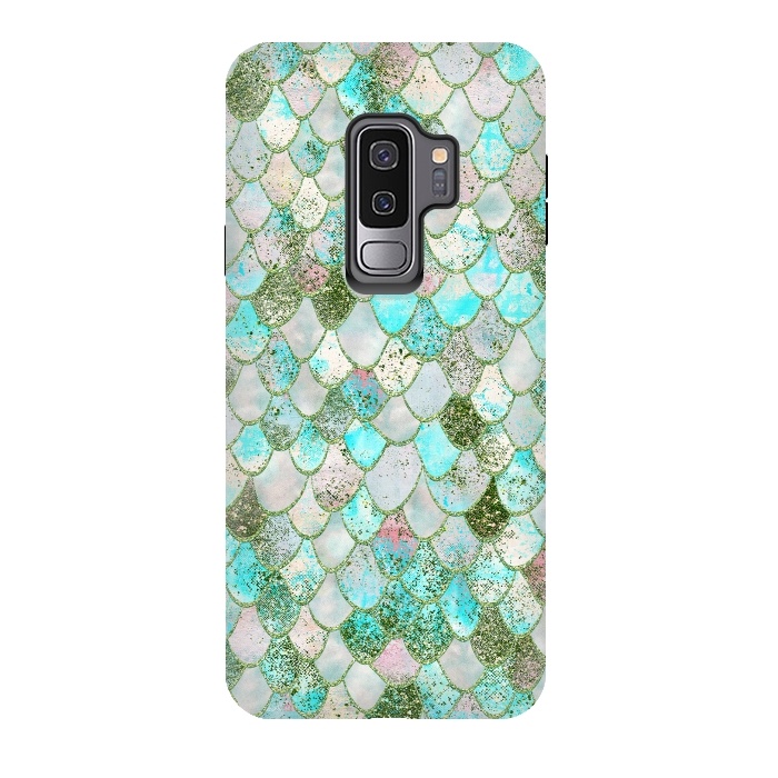 Galaxy S9 plus StrongFit Wonky Seafoam Watercolor Glitter Mermaid Scales by  Utart