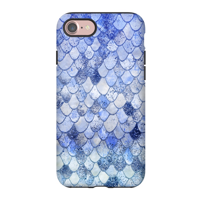 iPhone 7 StrongFit Blue Summer Wonky Watercolor and Glitter Mermaid Scales by  Utart