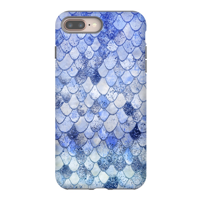 iPhone 7 plus StrongFit Blue Summer Wonky Watercolor and Glitter Mermaid Scales by  Utart