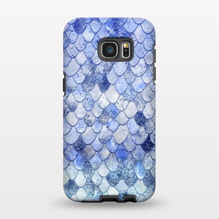 Galaxy S7 EDGE StrongFit Blue Summer Wonky Watercolor and Glitter Mermaid Scales by  Utart
