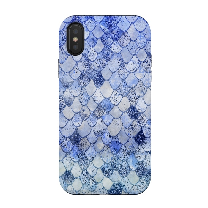 iPhone Xs / X StrongFit Blue Summer Wonky Watercolor and Glitter Mermaid Scales by  Utart