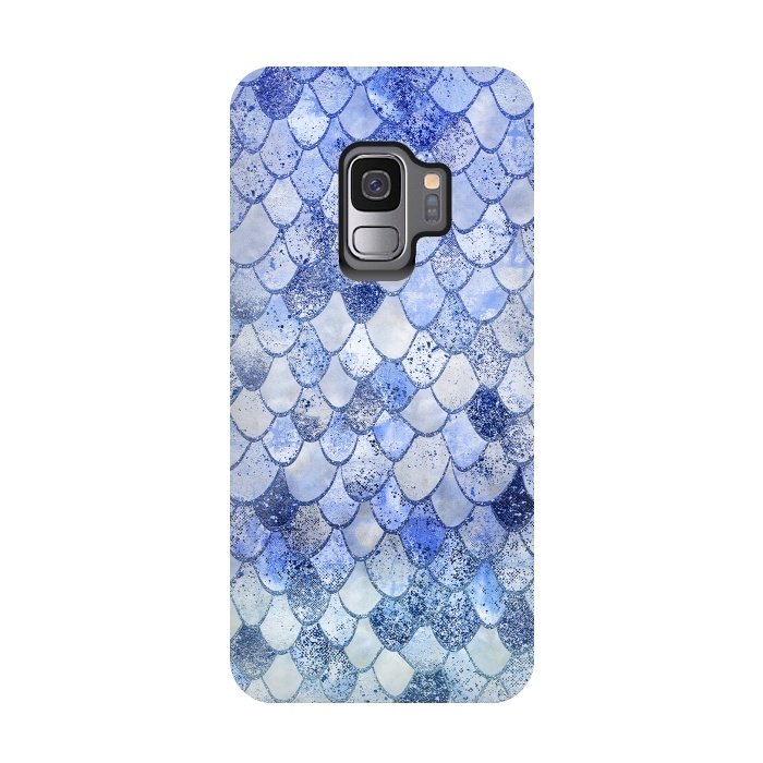 Galaxy S9 StrongFit Blue Summer Wonky Watercolor and Glitter Mermaid Scales by  Utart
