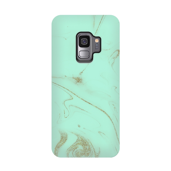 Galaxy S9 StrongFit Elegant gold and mint marble image by InovArts