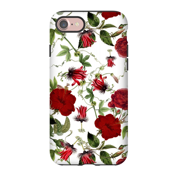 iPhone 7 StrongFit Red Hibiscus and Passiflora Pattern on White by  Utart