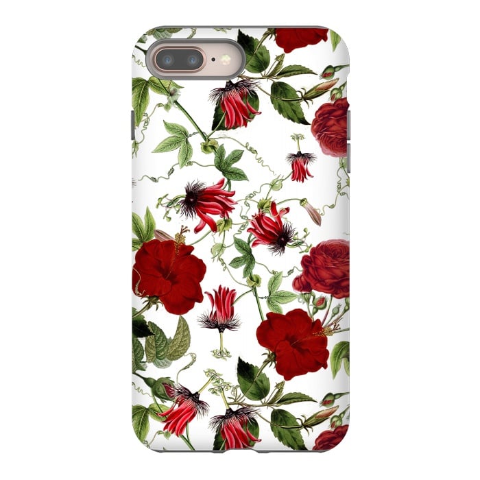 iPhone 7 plus StrongFit Red Hibiscus and Passiflora Pattern on White by  Utart