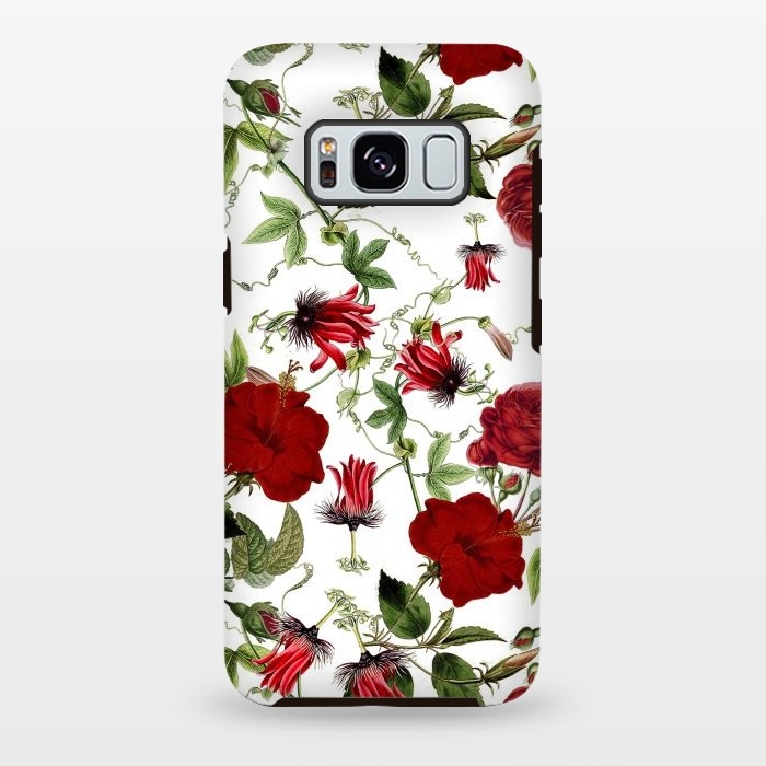 Galaxy S8 plus StrongFit Red Hibiscus and Passiflora Pattern on White by  Utart