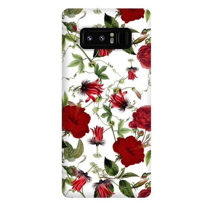 Galaxy Note 8 StrongFit Red Hibiscus and Passiflora Pattern on White by  Utart