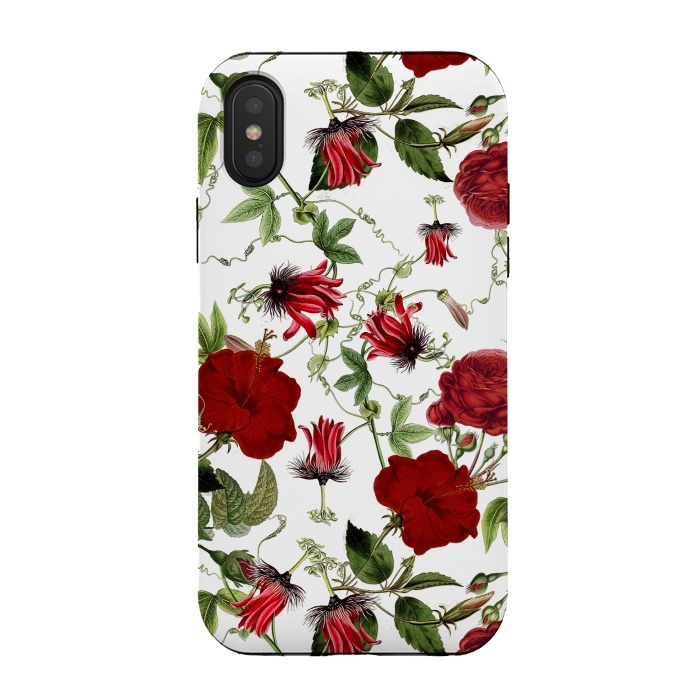 iPhone Xs / X StrongFit Red Hibiscus and Passiflora Pattern on White by  Utart