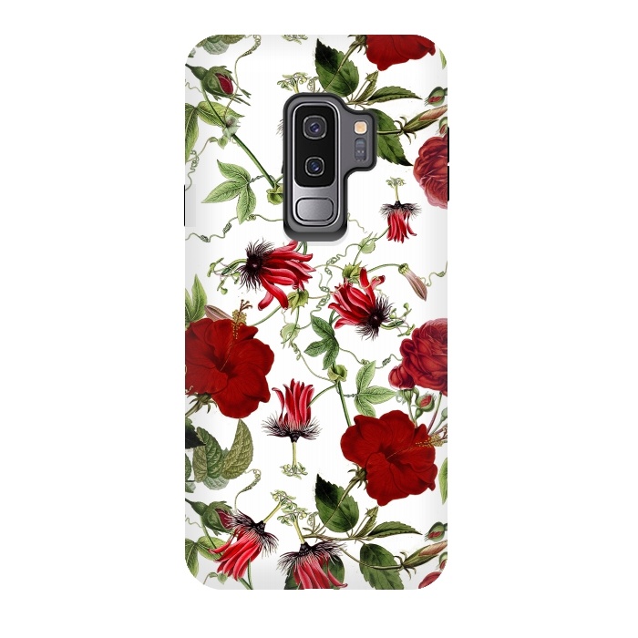 Galaxy S9 plus StrongFit Red Hibiscus and Passiflora Pattern on White by  Utart
