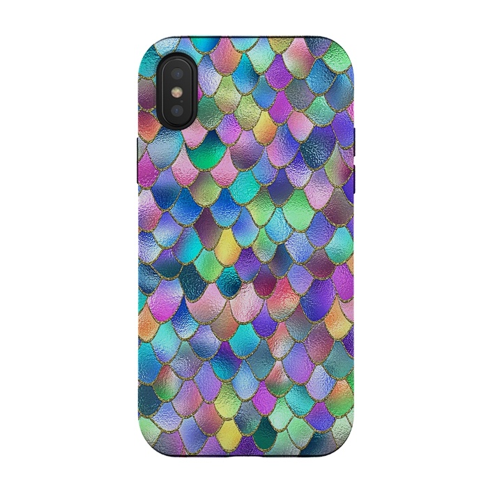 iPhone Xs / X StrongFit Colorful Carnival Wonky Metal Mermaid Scales by  Utart