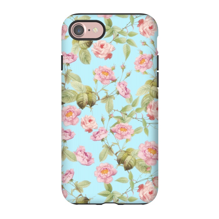iPhone 7 StrongFit Pastel Teal and Pink Roses Pattern by  Utart