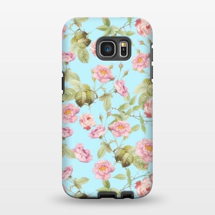 Galaxy S7 EDGE StrongFit Pastel Teal and Pink Roses Pattern by  Utart