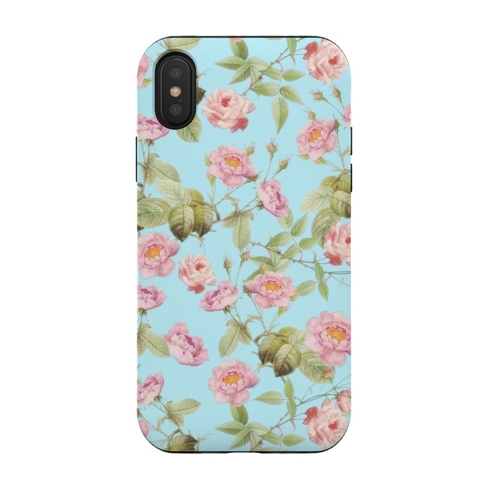 iPhone Xs / X StrongFit Pastel Teal and Pink Roses Pattern by  Utart