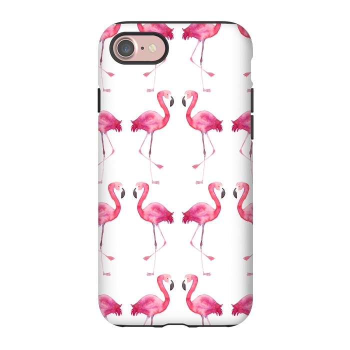 iPhone 7 StrongFit Pink Watercolor Flamingo Print by Becky Starsmore