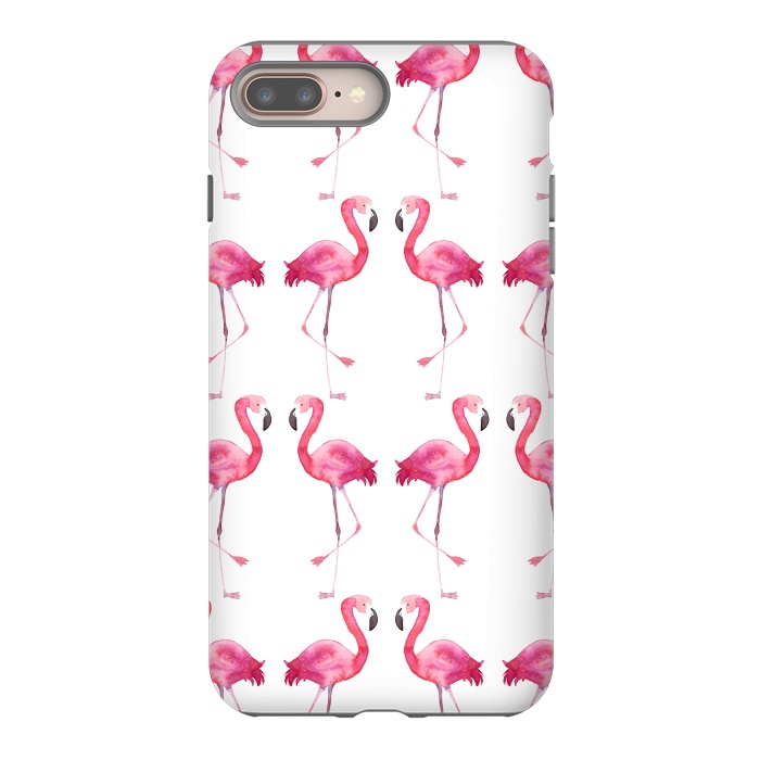 iPhone 7 plus StrongFit Pink Watercolor Flamingo Print by Becky Starsmore