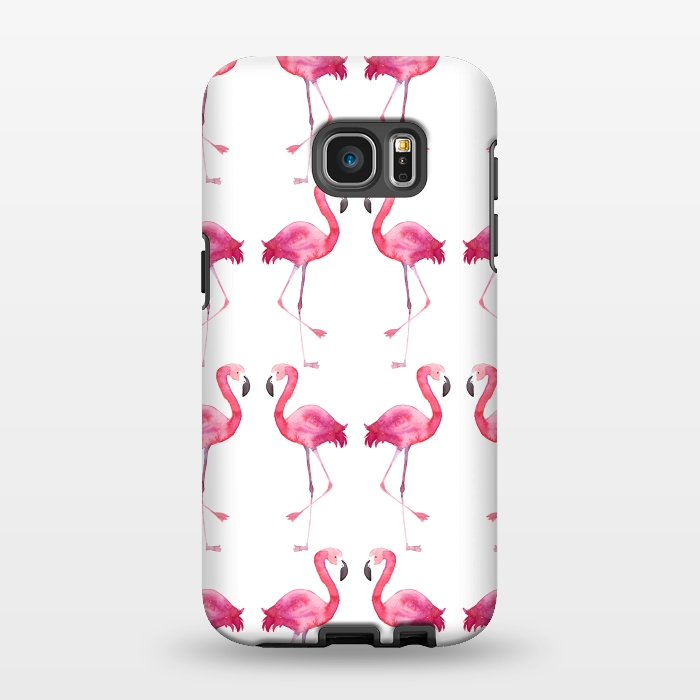 Galaxy S7 EDGE StrongFit Pink Watercolor Flamingo Print by Becky Starsmore