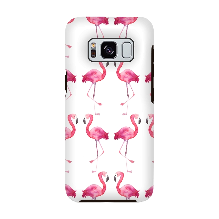 Galaxy S8 StrongFit Pink Watercolor Flamingo Print by Becky Starsmore