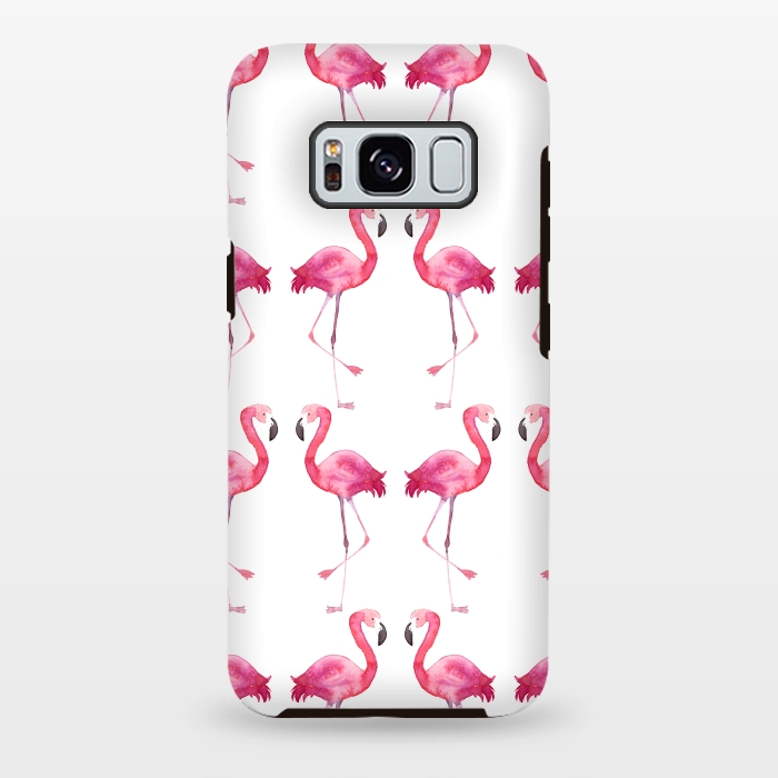 Galaxy S8 plus StrongFit Pink Watercolor Flamingo Print by Becky Starsmore