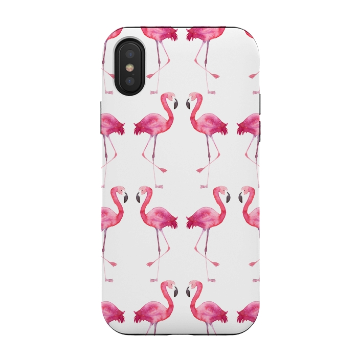 iPhone Xs / X StrongFit Pink Watercolor Flamingo Print by Becky Starsmore