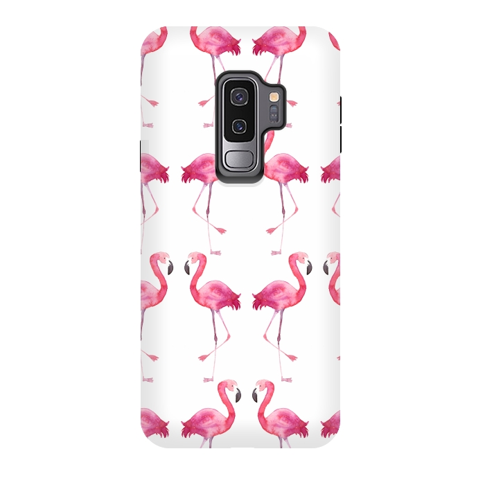 Galaxy S9 plus StrongFit Pink Watercolor Flamingo Print by Becky Starsmore