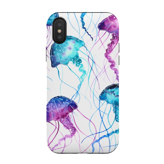 iPhone Xs / X StrongFit Watercolor Jellyfish Print by Becky Starsmore