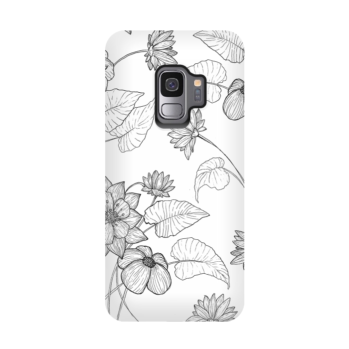 Galaxy S9 StrongFit Monochrome Sketchbook Floral by Becky Starsmore