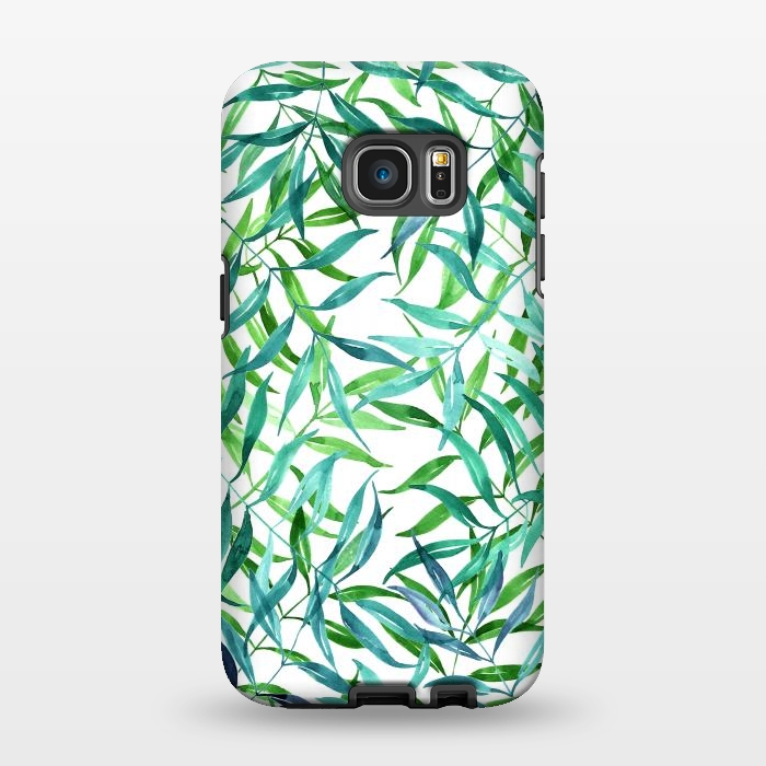 Galaxy S7 EDGE StrongFit Green Palm Leaf Print by Becky Starsmore