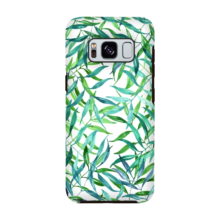 Galaxy S8 StrongFit Green Palm Leaf Print by Becky Starsmore