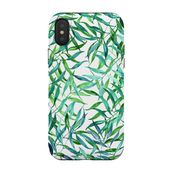 iPhone Xs / X StrongFit Green Palm Leaf Print by Becky Starsmore