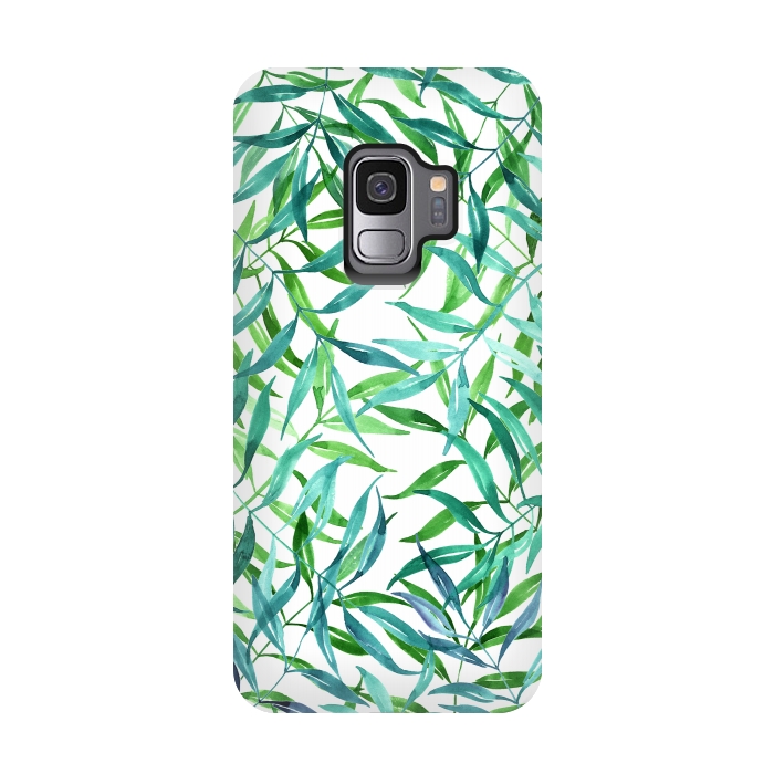 Galaxy S9 StrongFit Green Palm Leaf Print by Becky Starsmore
