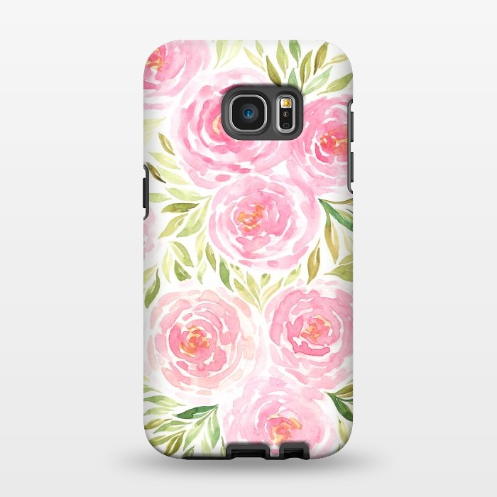 Galaxy S7 EDGE StrongFit Pastel Pink Peony Floral Print by Becky Starsmore