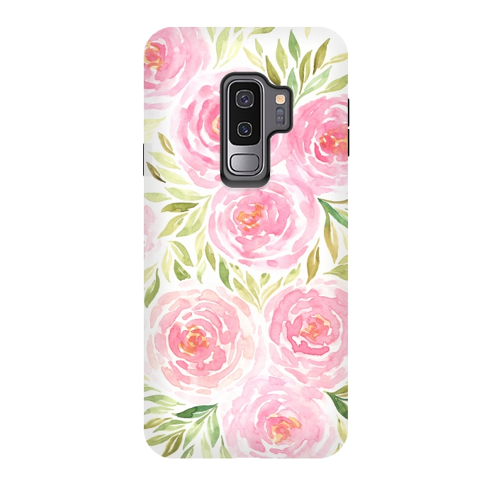 Galaxy S9 plus StrongFit Pastel Pink Peony Floral Print by Becky Starsmore
