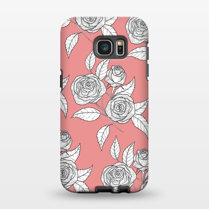 Galaxy S7 EDGE StrongFit Dusky Pink Vintage Rose Print by Becky Starsmore