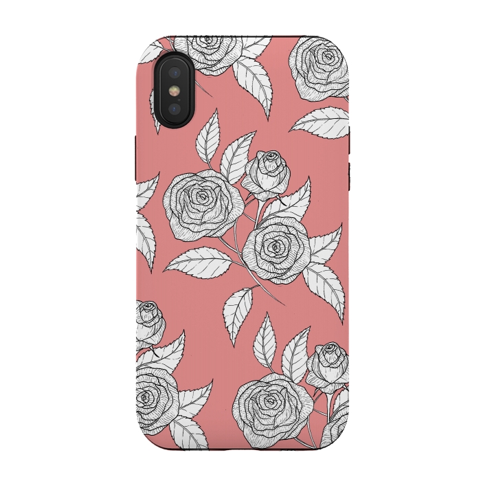 iPhone Xs / X StrongFit Dusky Pink Vintage Rose Print by Becky Starsmore