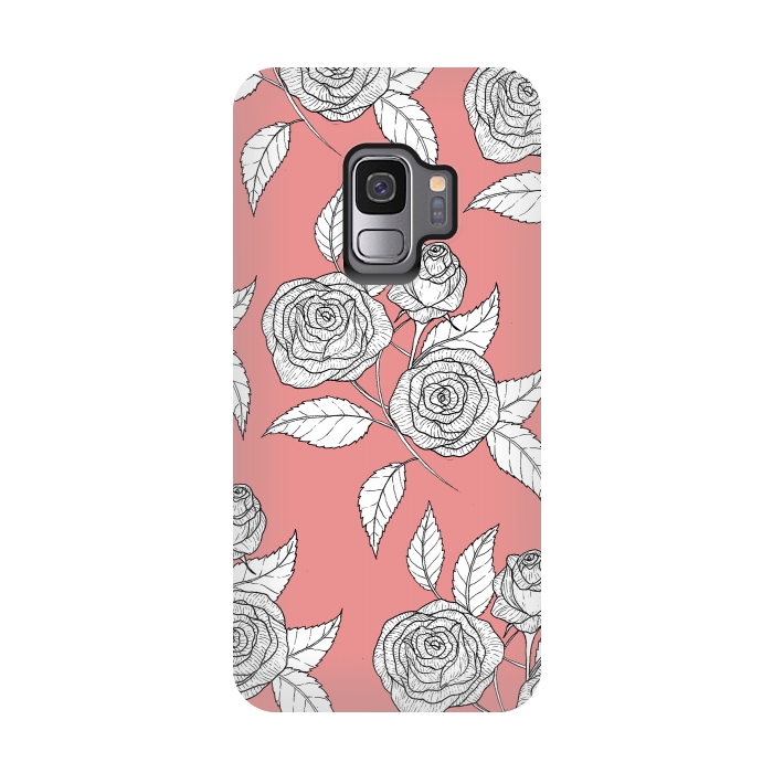 Galaxy S9 StrongFit Dusky Pink Vintage Rose Print by Becky Starsmore
