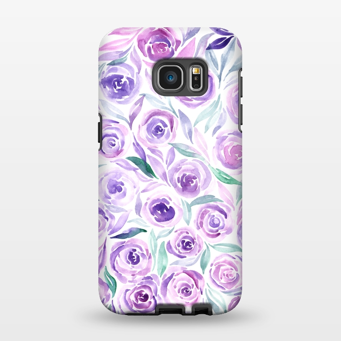 Galaxy S7 EDGE StrongFit Purple Rose Floral Print by Becky Starsmore