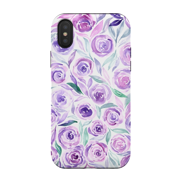iPhone Xs / X StrongFit Purple Rose Floral Print by Becky Starsmore