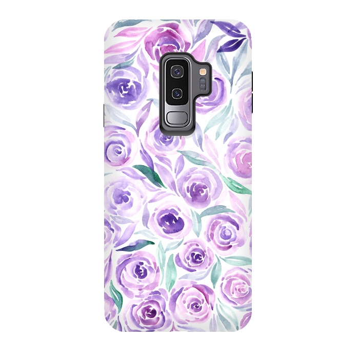 Galaxy S9 plus StrongFit Purple Rose Floral Print by Becky Starsmore