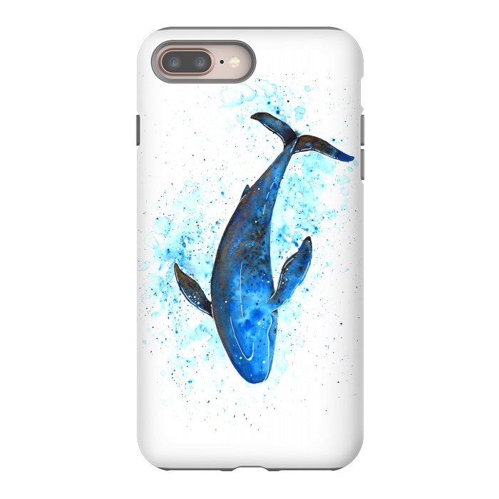 iPhone 7 plus StrongFit Watercolor Blue Whale Dive by Becky Starsmore