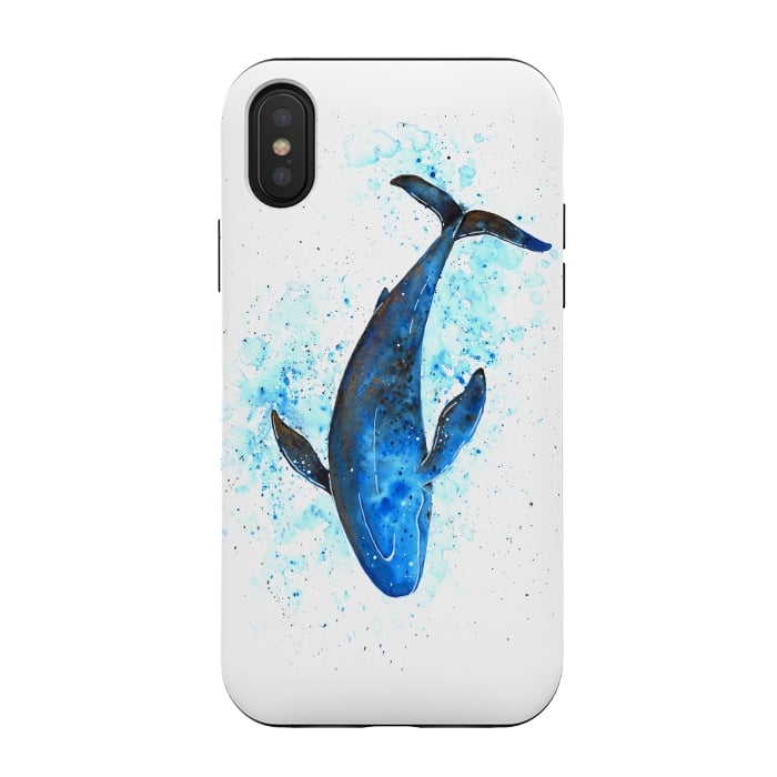 iPhone Xs / X StrongFit Watercolor Blue Whale Dive by Becky Starsmore