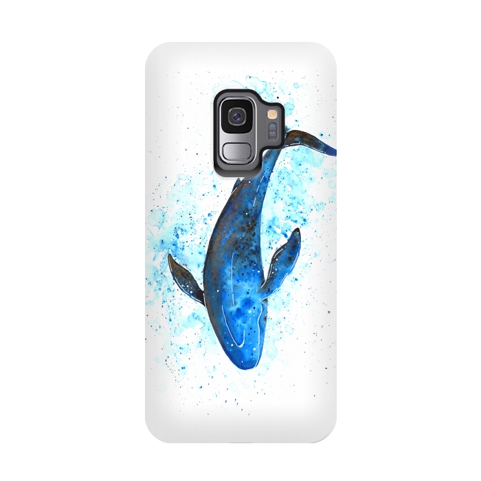 Galaxy S9 StrongFit Watercolor Blue Whale Dive by Becky Starsmore