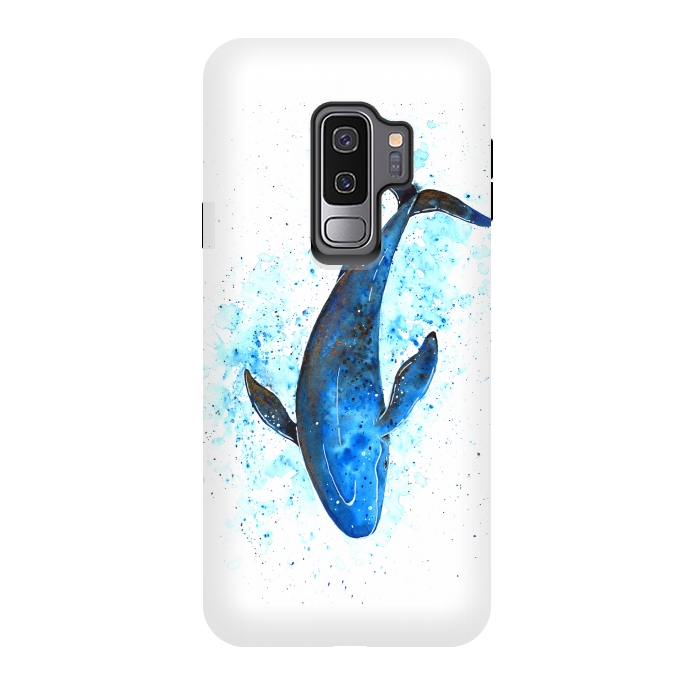 Galaxy S9 plus StrongFit Watercolor Blue Whale Dive by Becky Starsmore