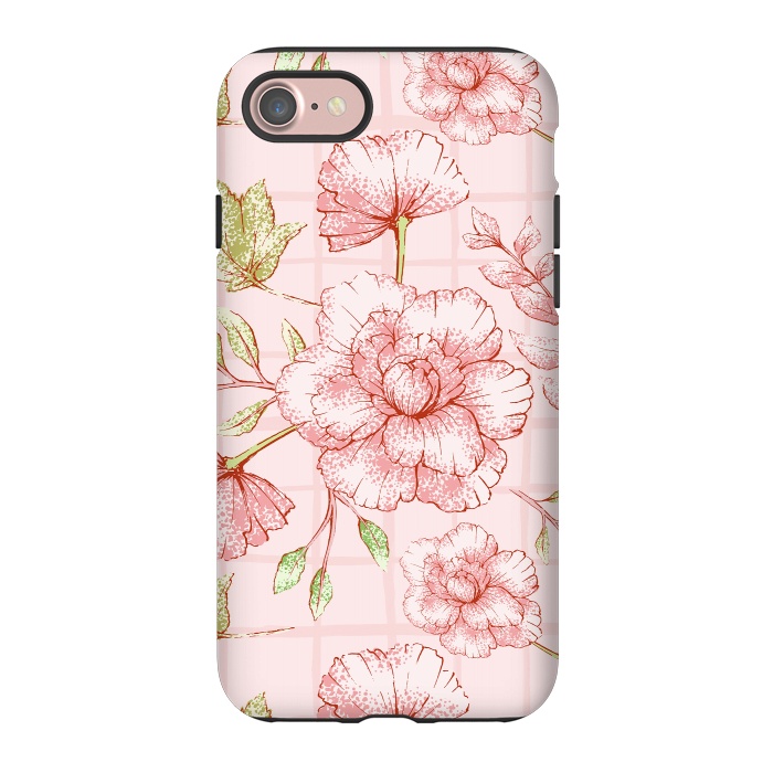 iPhone 7 StrongFit Modern pink Grid and Flower Pattern by  Utart