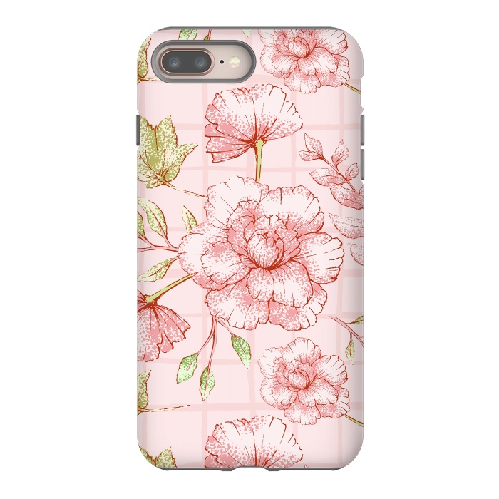 iPhone 7 plus StrongFit Modern pink Grid and Flower Pattern by  Utart