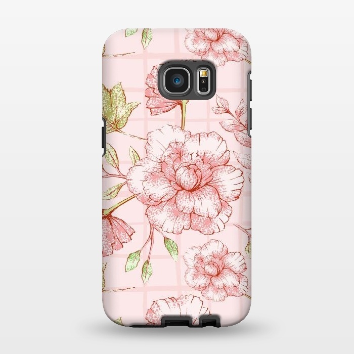 Galaxy S7 EDGE StrongFit Modern pink Grid and Flower Pattern by  Utart