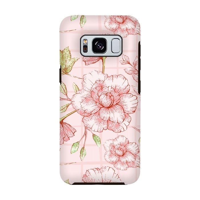 Galaxy S8 StrongFit Modern pink Grid and Flower Pattern by  Utart